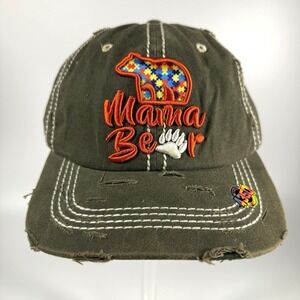 Baseball Cap 'Mama Bear' Hat Distressed Embroidered Support Autism Acceptance